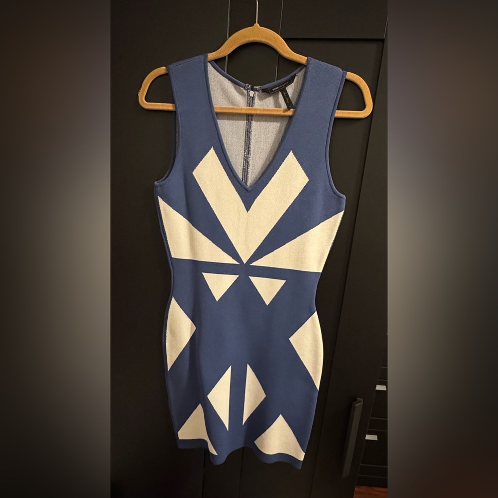 BCBGMaxAzria Blue and White Patterned Mini Dress